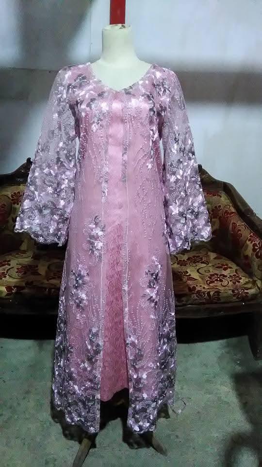 Gamis Brokat Pink Lavender